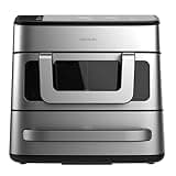 Cecotec Freidora de Aire y Horno 18L Cecofry FoodCourt 18000 4Pizza+. 2700W, Horno Pizza 12" Incluy. Piedra, 9L Freidora Aire, Pared Divisoria, Pantalla Color, Acero Inoxidable, Sincronización Cubetas