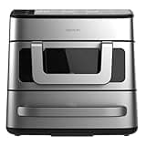 Cecotec Freidora de Aire y Horno - Air Fryer 18L Cecofry FoodCourt 18000 4Pizza. 2700W, Horno 12", Temp. Máx. 230ºC, 9L Pared Divisoria y 200ºC, Función Sync, Pizza Stone, Display a Color, Acero Inox