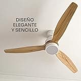Mellerware - Ventilador de Techo con Mando a Distancia Brizy Bright | 30 W | 6 Velocidades | Ultra silencioso | 3 Aspas 132 de Diámetro | Función Verano-Invierno | Temporizador | LED | Lightwood