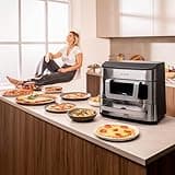 Cecotec Freidora de Aire y Horno - Air Fryer 18L Cecofry FoodCourt 18000 4Pizza. 2700W, Horno 12", Temp. Máx. 230ºC, 9L Pared Divisoria y 200ºC, Función Sync, Pizza Stone, Display a Color, Acero Inox
