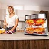 Cecotec Freidora de Aire y Horno 18L Cecofry FoodCourt 18000 4Pizza+. 2700W, Horno Pizza 12" Incluy. Piedra, 9L Freidora Aire, Pared Divisoria, Pantalla Color, Acero Inoxidable, Sincronización Cubetas