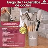 Utensilios de Cocina de Silicona, 14 Piezas SIN BPA, Utensilios de Cocina Resistentes al Calor, Accesorios Cocina Antiadherentes, Utensilios Hogar y Cocina, Mango de Bambú, Tijeras Cocina Multifunción