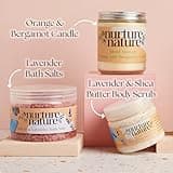 NURTURE BY NATURE Set de Regalo de Baño y Bienestar – Set de spa con spray de almohada lavanda, exfoliante corporal, bomba de baño, vela perfumada y más – Vegano – Cesta de Navidad, regalo para mujer