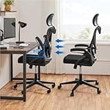 Yaheetech Silla de Oficina Ergonomica con Soporte Lumbar Silla Escritorio Reposabrazo Ajustable Silla Oficina Reposacabeza Base Giratoria de 70 cm Transpirable Negro