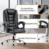 EveryKip Silla de Oficina Profesional con Respaldo Alto 360° – Sillón Acolchado y Reclinable Cojín Lumbar, Altura Ajustable y Ruedas Silenciosas Reposapies Ergonomico (Negroo)