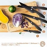 MasterChef Juego de Cuchillos de Cocina con Soporte Taco Universal con Set para Pan, Cebollero, Chef, Carne y Pelar, en Acero Inoxidable, 5 Piezas, Negro, Stainless Steel, Negro, Tacto Suave