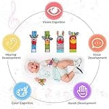 Sonajero Calcetines y Muñequeras para Bebé, Sonajero Toys con Buscador de Muñeca y Pie Juguetes de Animales Suaves y Bonitos para Recién Nacidos Niños Bebés (2 Pulseras y 2 Calcetines)