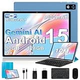 BIEGEDY 2026 último Tablet 10 Pulgadas Android 15 con Gemini AI, 30GB RAM + 128GB ROM, Octa-Core 2.0GHZ, 8000mAh, GMS, Widevine L1, GPS, OTG,5G WiFi 6 & BT 5.0,Tablet Teclado y Raton-Azul
